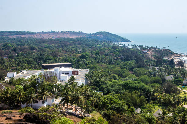 Vagator Beach, aerial view from Chapora fort in North Goa, India Vagator Beach, aerial view from Chapora fort in North Goa, India. chapora fort stock pictures, royalty-free photos & images