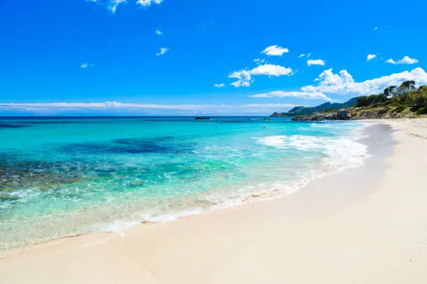 Beach Cala Moll at city Cala Rajada - beautiful coast of Mallorca, Spain - travel vacation for vacation in Europe