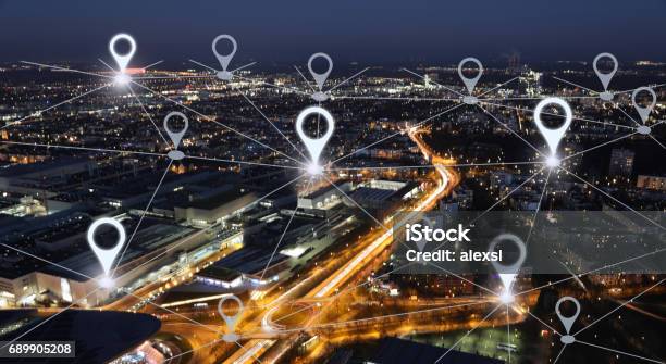 Netzwerk Gps Navigation Moderne Stadt Zukunftstechnologie Stockfoto und mehr Bilder von Karte - Navigationsinstrument