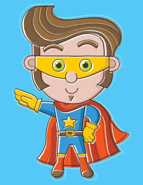 Vector illustration of Cute superhero with mask and cape