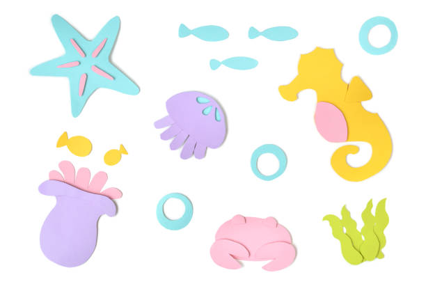 istock Sea life paper cut on white background 689908182