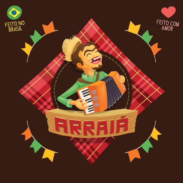Arraia (means village, also name June Parties) - Accordion player icon Made in Brazil - Made with love - Creative vector cartoon icon for june party themes festa junina stock illustrations