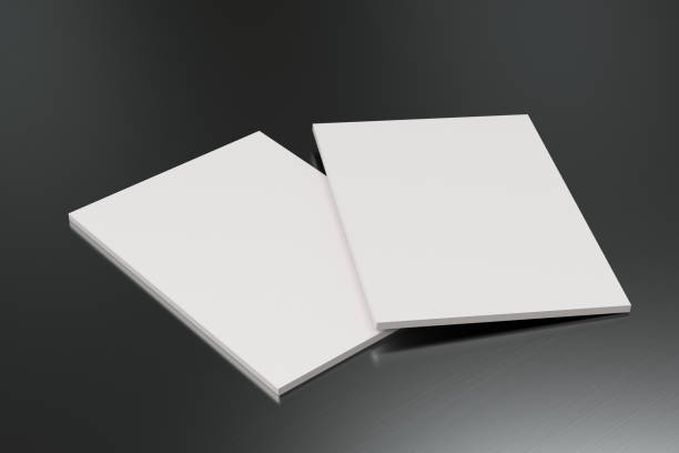 istock Two blank white closed brochure mock-up on brushed metal background 689915134