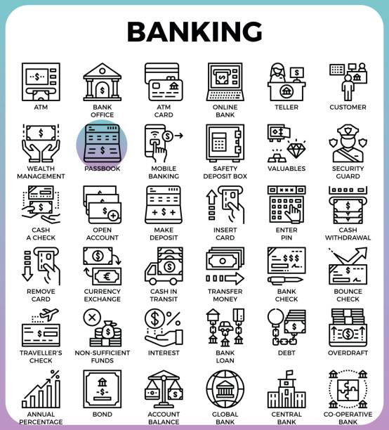 Banking concept icons Banking concept detailed line icons set in modern line icon style concept for ui, ux, web, app design insufficient funds stock illustrations
