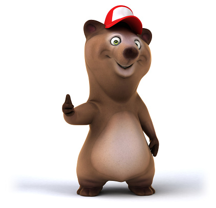 Image. Cartoon illustration of happy bear with a white sign.