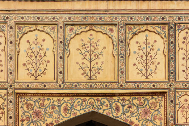 on april springtime in rajasthan india in jaipur exact views at ornaments and figurines and graphics and paintings and marmor artwork are admiring moments of history