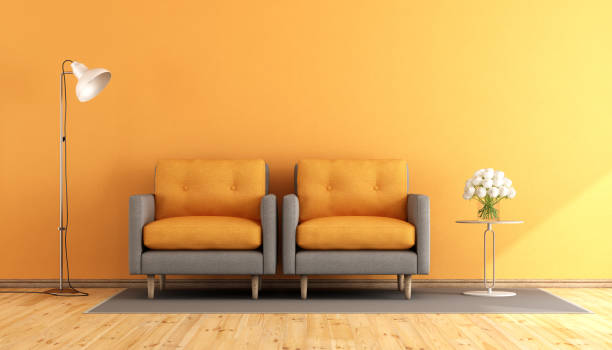 istock Orange and gray living room 689937202