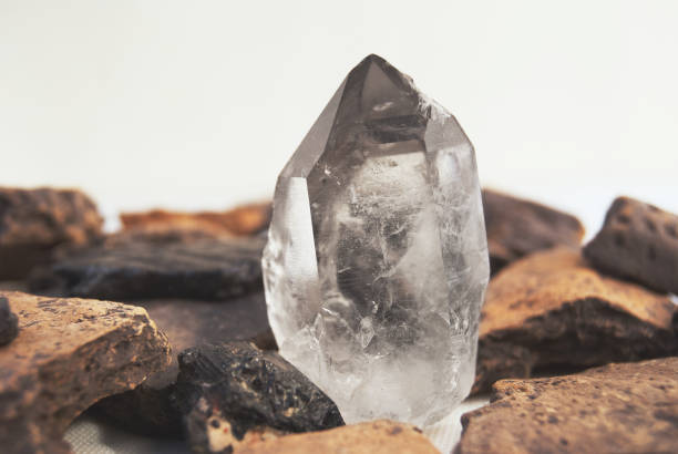istock Large quartz crystal on white background close-up 689947822