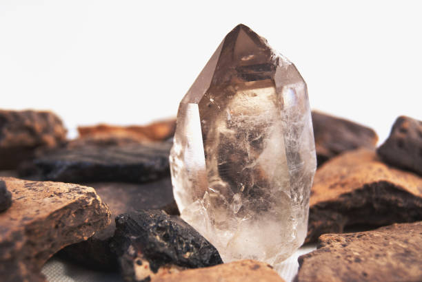 istock Large quartz crystal on white background close-up 689947848