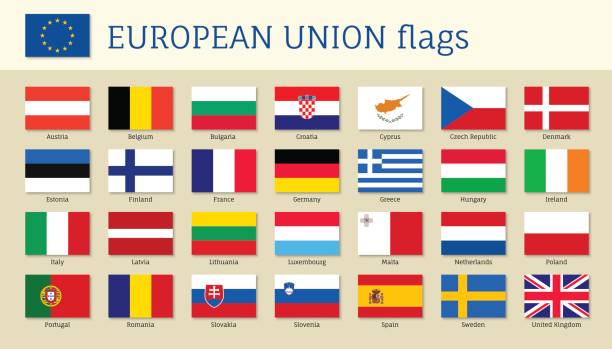 European union big set flags European union big set flags, twenty eight, 28 EU member countries, political and economic union in 2017, single market and free movement. Vector flat style illustration french flag stock illustrations