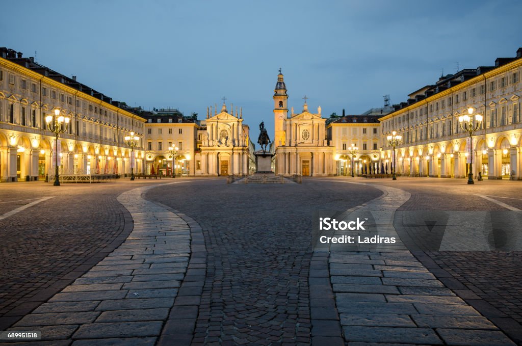 Torino Piazza San Carlo at twilight Torino Province Stock Photo