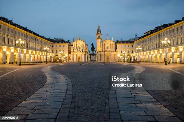 Torino Piazza San Carlo At Twilight Stock Photo - Download Image Now - Torino Province, Turin, Night