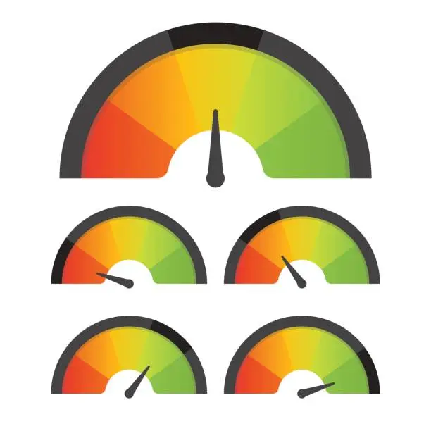 Vector illustration of Customer satisfaction meter speedometer set. Vector illustration