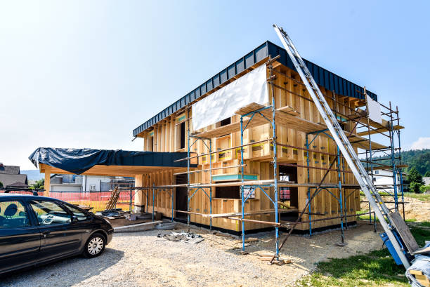 istock Building energy efficient passive wooden house. 689959042