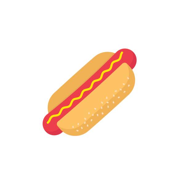 hot dog flat icon, elementy napojów spożywczych - take out food white background isolated on white american cuisine stock illustrations