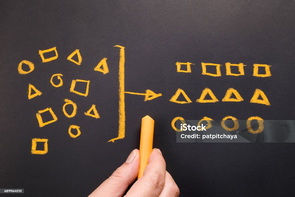 Geometry Category Hand drawing geometry to categorize on chalkboard Order Stock Photo