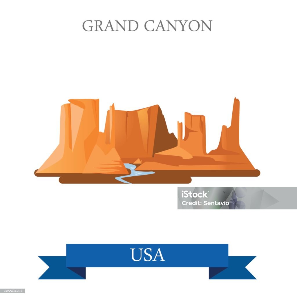 Grand Canyon Nationalpark in Arizona, Vereinigte Staaten von Amerika. Flache Cartoon Stil historischen Anblick Schauplatz Attraktion Website Vektor-Illustration. Urlaub reisen Sightseeing Nordamerika USA Sammlung - Lizenzfrei Grand Canyon-Nationalpark Vektorgrafik