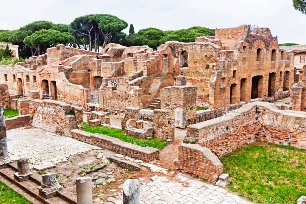 archaeological roman site landscape in ostia antica - rome - italy - roman ancient rome empire ancient imagens e fotografias de stock