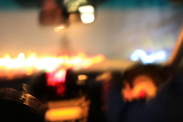 istock Night road view from inside car natural light street 689967018