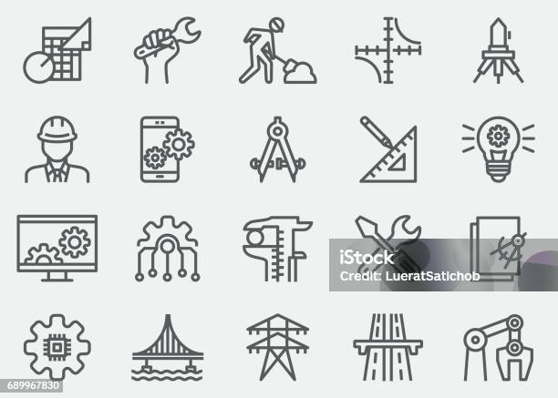 Engineering Line Icons Stock Illustration - Download Image Now - Engineer, Work Tool, Icon Symbol