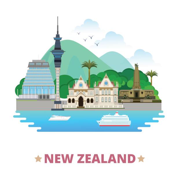 New Zealand country flat cartoon style historic place web vector illustration. World travel sight Australia collection. Parliamentary Library Sky Tower Wellington Cenotaph Beehive Parliament Building. New Zealand country flat cartoon style historic place web vector illustration. World travel sight Australia collection. Parliamentary Library Sky Tower Wellington Cenotaph Beehive Parliament Building. beehive new zealand stock illustrations