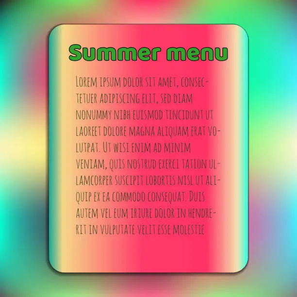 Vector illustration of Bright summer menu cover template. watermelon colors on blurred background, vector.