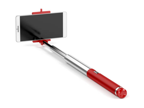 selfie-stick mit handy - einbeinstativ stock-fotos und bilder