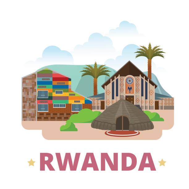 ilustrações, clipart, desenhos animados e ícones de modelo de design do país de ruanda. desenhos animados plana estilo vista histórico web ilustração em vetor. férias do mundo viajar coleção africana de áfrica. santuário de kibeho nossa senhora inema arte centro nacional de museus. - our lady of africa