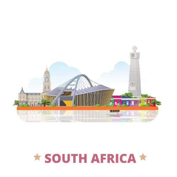 South Africa country flat cartoon style historic sight showplace vector illustration. World vacation travel Africa African collection. Moses Mabhida Stadium Cape Town City Hall Cape Good Hope Bo-Kaap. South Africa country flat cartoon style historic sight showplace vector illustration. World vacation travel Africa African collection. Moses Mabhida Stadium Cape Town City Hall Cape Good Hope Bo-Kaap. cape peninsula stock illustrations