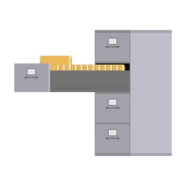 Vector illustration of File Cabinet open. Card index  Iron box for documents. Office furniture