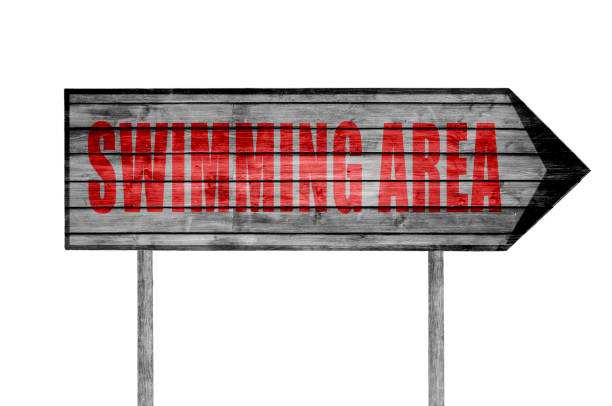 istock Red Beach Swimming Area wooden sign 689986816