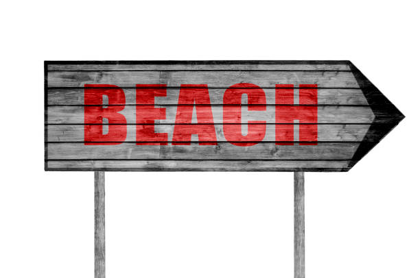 istock Red Beach wooden sign isolated on white 689986832