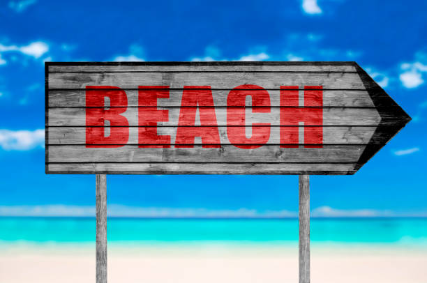 istock Red Beach wooden sign isolated on white 689987288