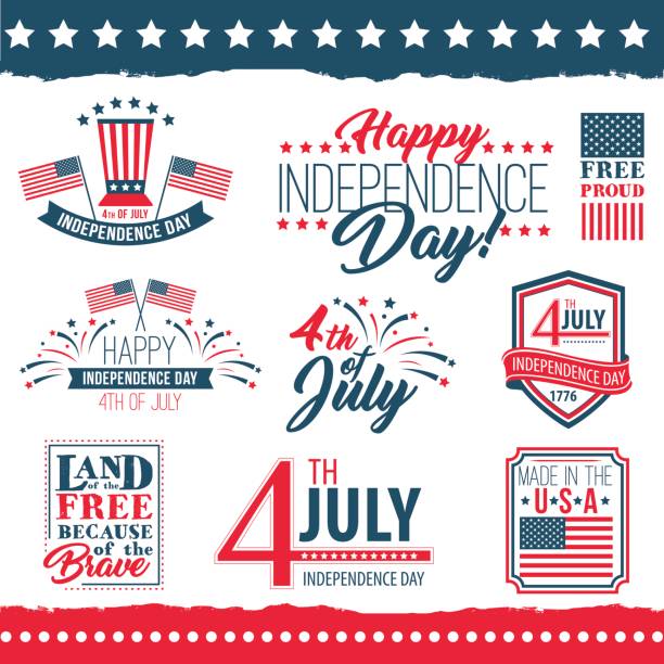illustrazioni stock, clip art, cartoni animati e icone di tendenza di set poster del giorno dell'indipendenza degli stati uniti - fourth of july honor freedom square