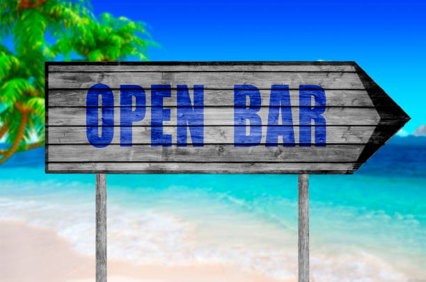 istock Open Bar wooden sign isolated on white 689993128