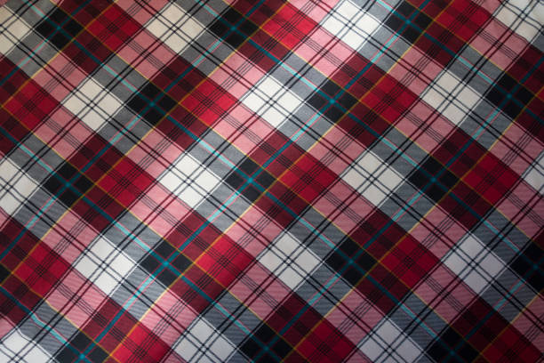 istock checked plaid fabric in red, black and white from above 689993506