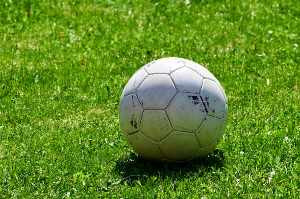 istock soccer ball with lines on the grass 690002320