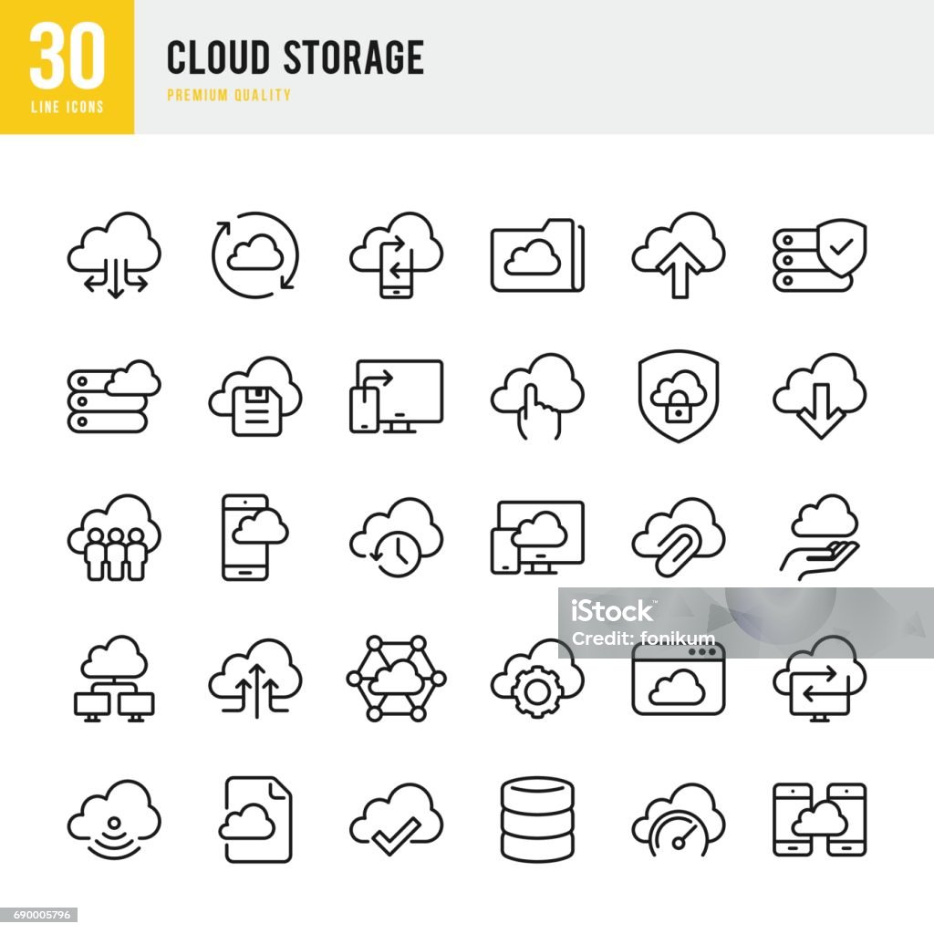 Cloud Storage - set of thin line vector icons Set of Cloud Storage Services vector icons. Icon Symbol stock vector