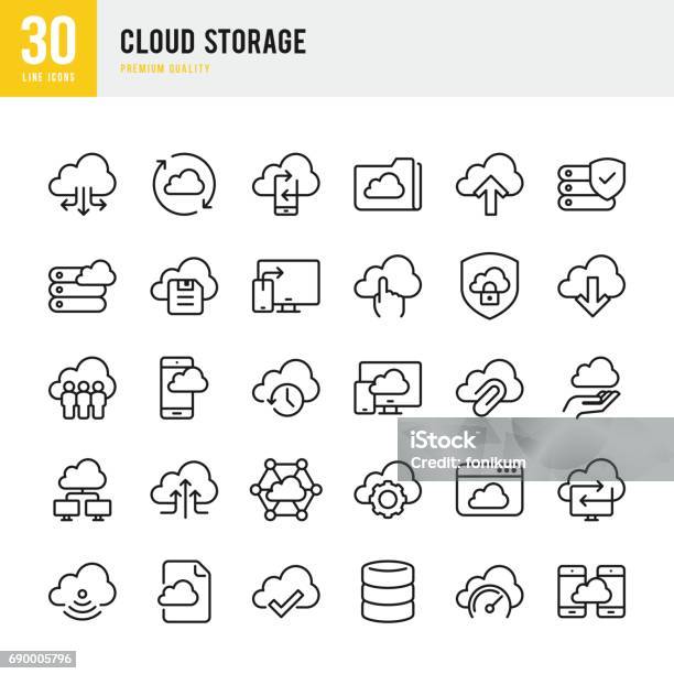 Cloud Storage Set Of Thin Line Vector Icons Stock Illustration - Download Image Now - Icon Symbol, Cloud Computing, Backup