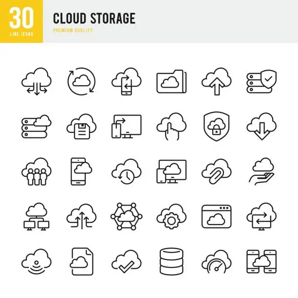 Vector illustration of Cloud Storage - set of thin line vector icons