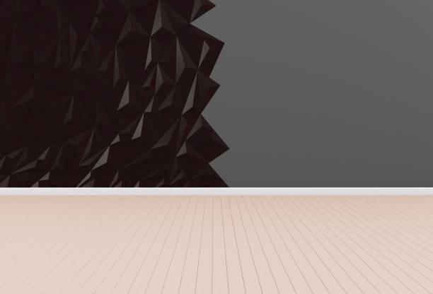 istock Empty room with black wall and wooden floor, 3D rendering 690013312