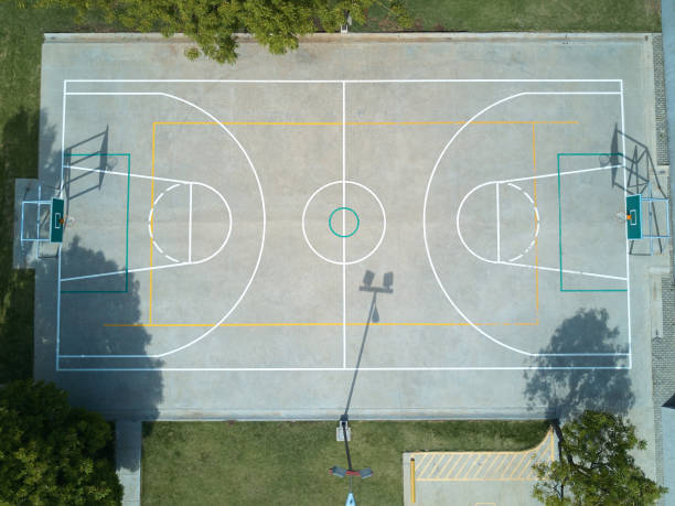 istock Basketball field aerial view 690022170