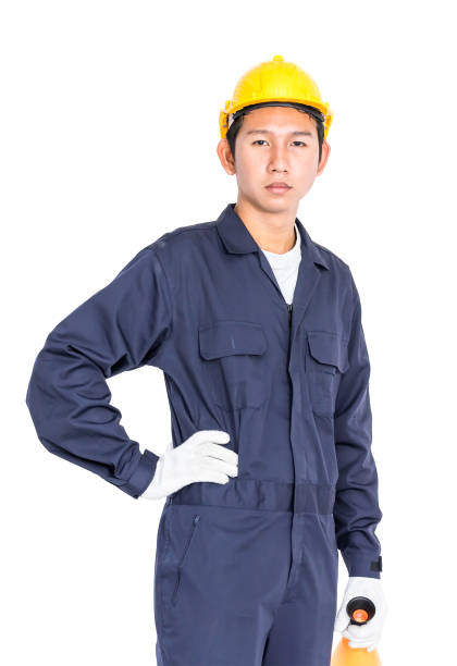 istock Young worker with yellow helmet holding a megaphone 690022326