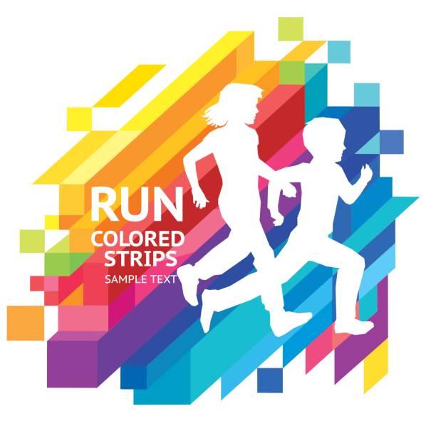 컬러 스트립의 배경 - silhouette jogging running backgrounds stock illustrations
