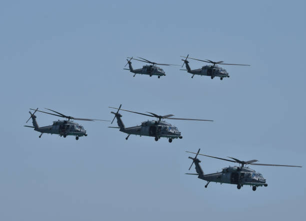 istock Military helicopters in flight 690027964