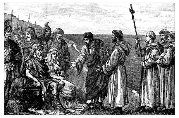 istock Antique engraving illustration: Landing of St Augustine in Kent 690028206