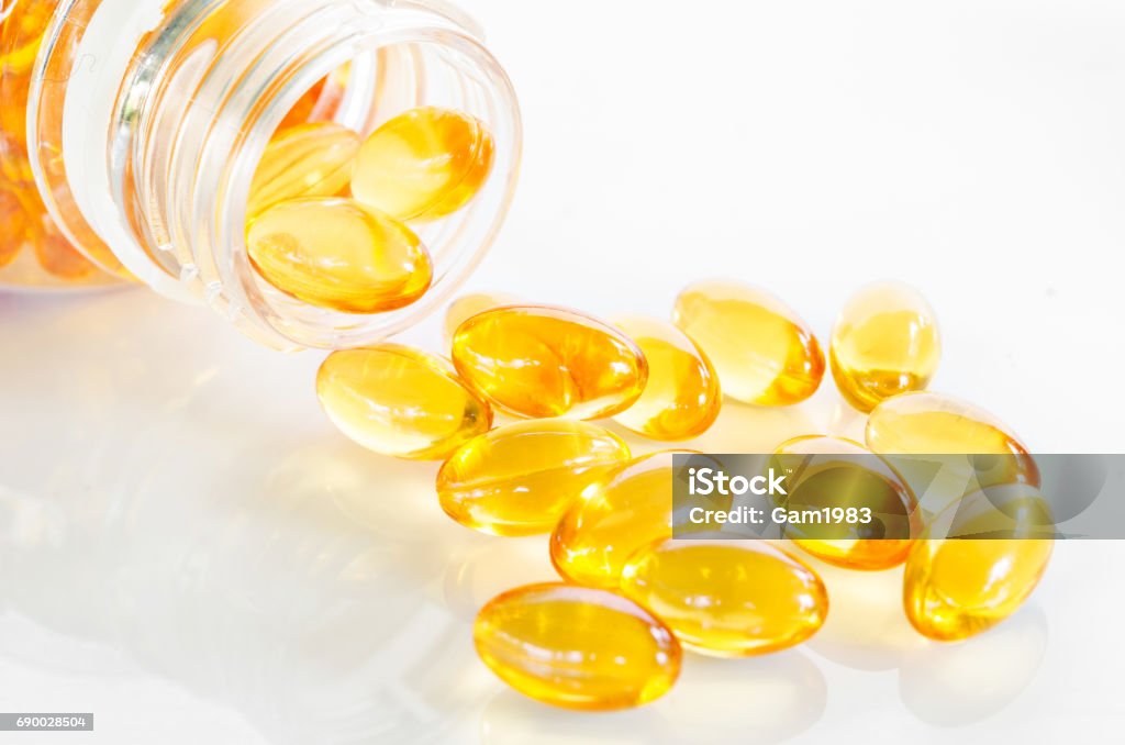 Omega 3 capsules from Fish Oil Omega 3 capsules from Fish Oil on white background Omega-3 Stock Photo