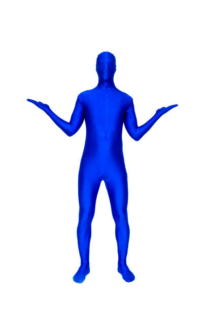 istock Mysterious blue man in blue costume 690028992