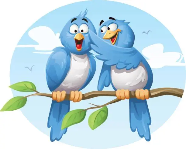 Vector illustration of Blue Birds Gossiping
