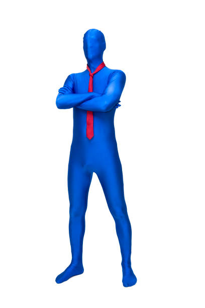 istock Mysterious blue man in blue suit with a red tie around her neck 690029040